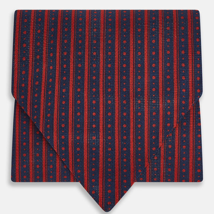 Red Beaded Ticking Stripe Printed Silk Cravat