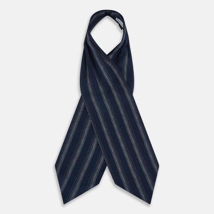 Navy Dotted Stripe Printed Silk Cravat Image 1