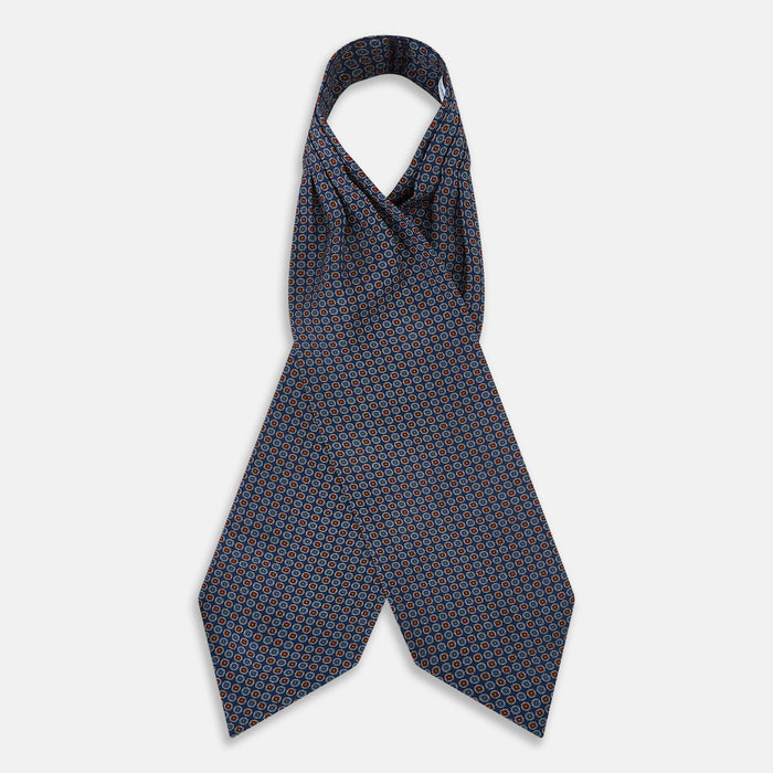 Midnight Blue Contrasting Rosette Medallion Printed Silk Cravat Image 1