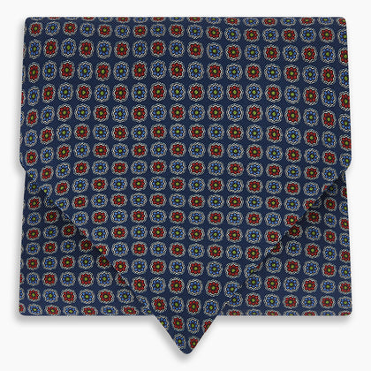 Midnight Blue Contrasting Rosette Medallion Printed Silk Cravat Image 4