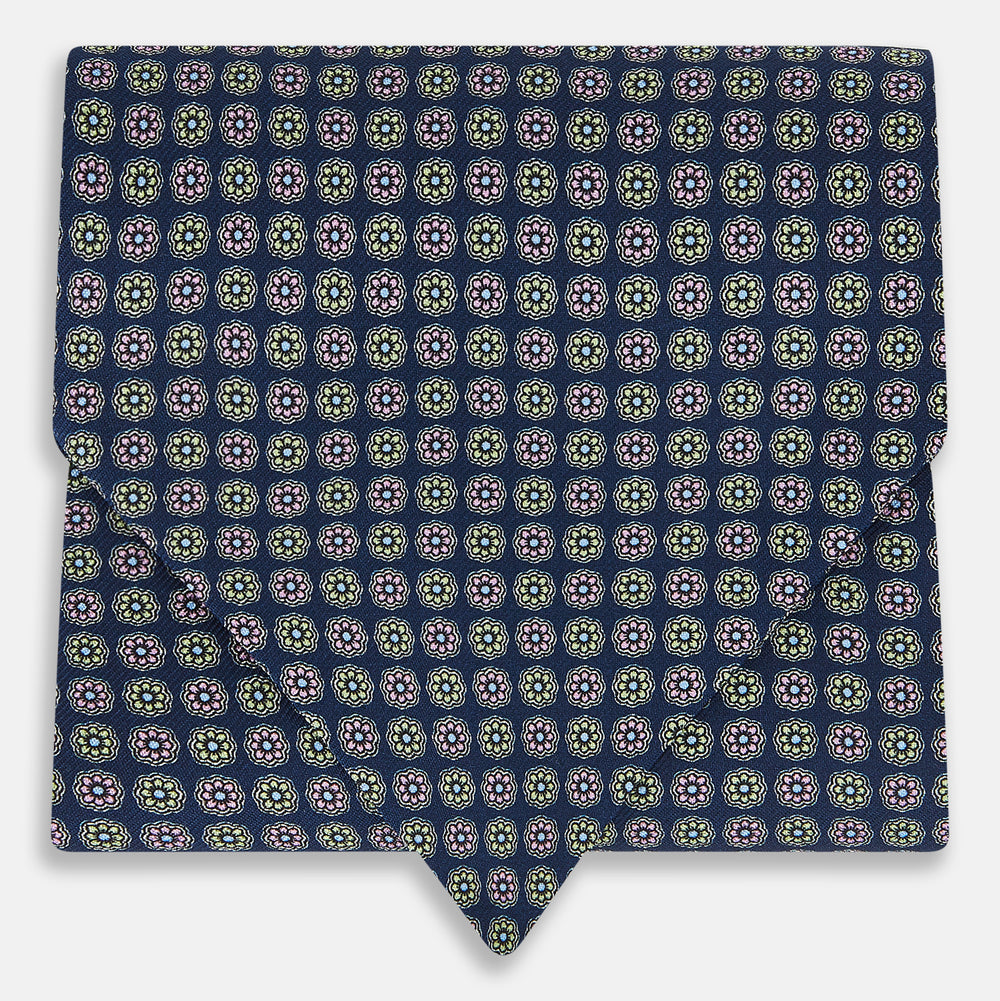 TIES ASCOTS FLOWER PRINTED SILK SUPER DARK NAVY OS