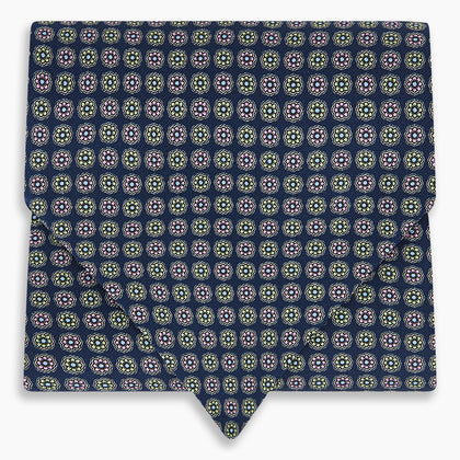 Dark Navy Contrasting Rosette Medallion Printed Silk Cravat Image 4