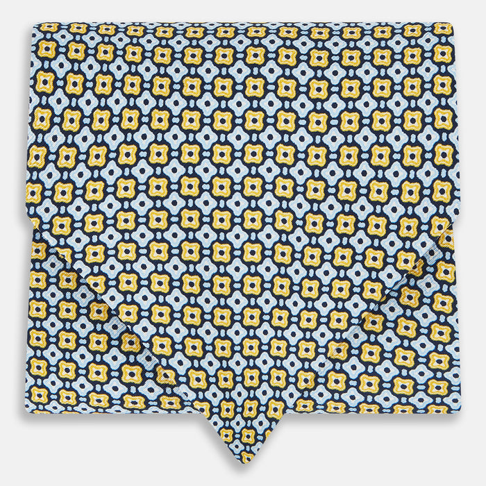 Citrus Yellow Abstract Quatrefoil Foulard Printed Silk Cravat
