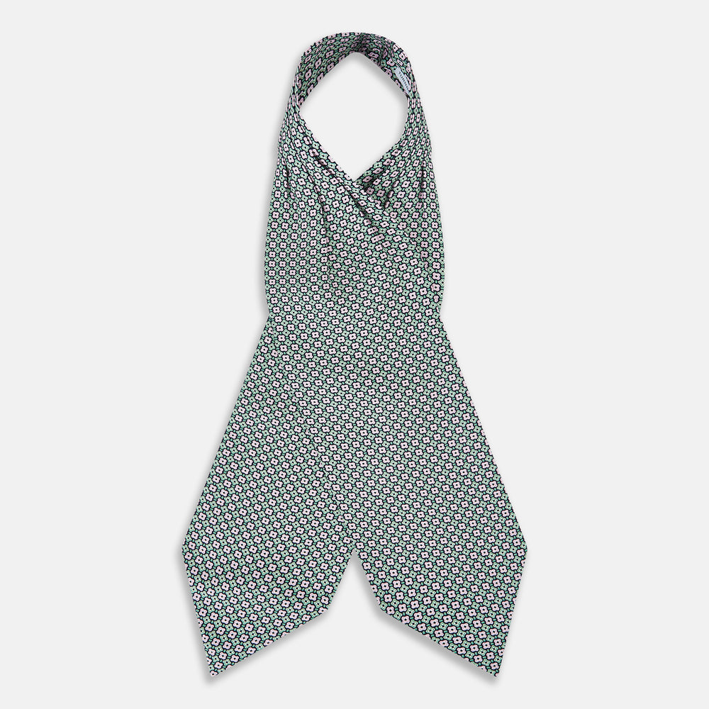 TIES ASCOTS GEOMETRIC MEDALLION PRINTED SILK KELLY OS