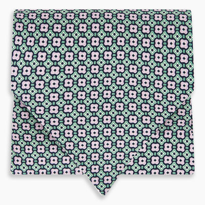 Kelly Green and Pink Abstract Quatrefoil Foulard Printed Silk Cravat Image 4
