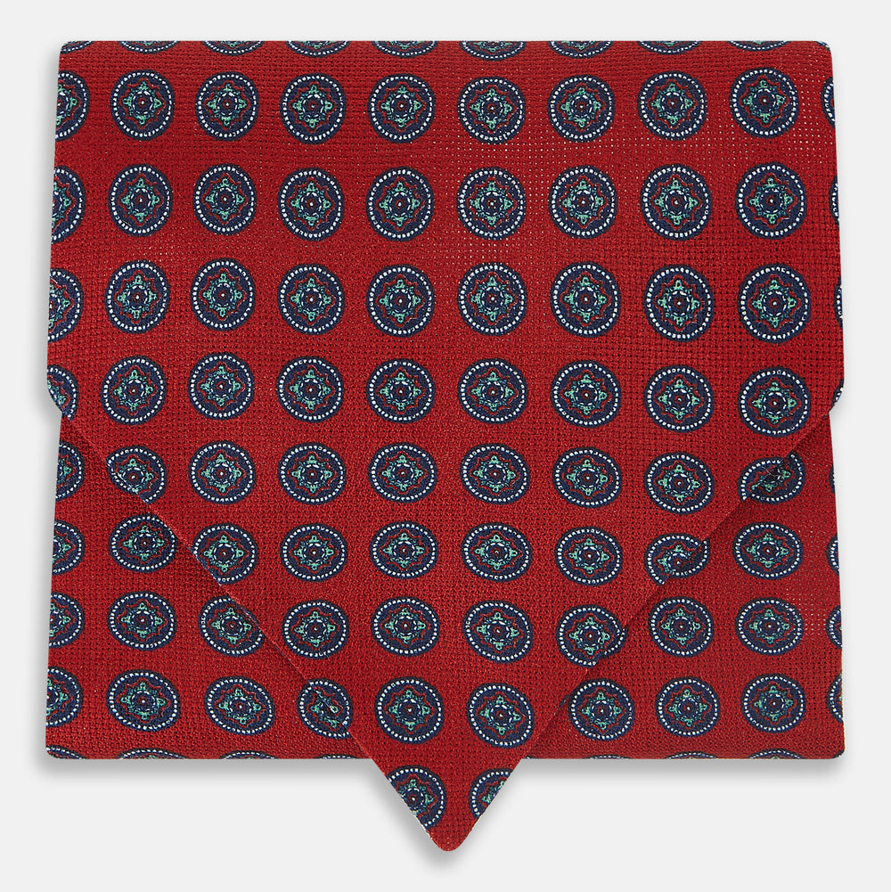 TIES ASCOTS FLORAL MEDALLION PRINTED SILK RED OS