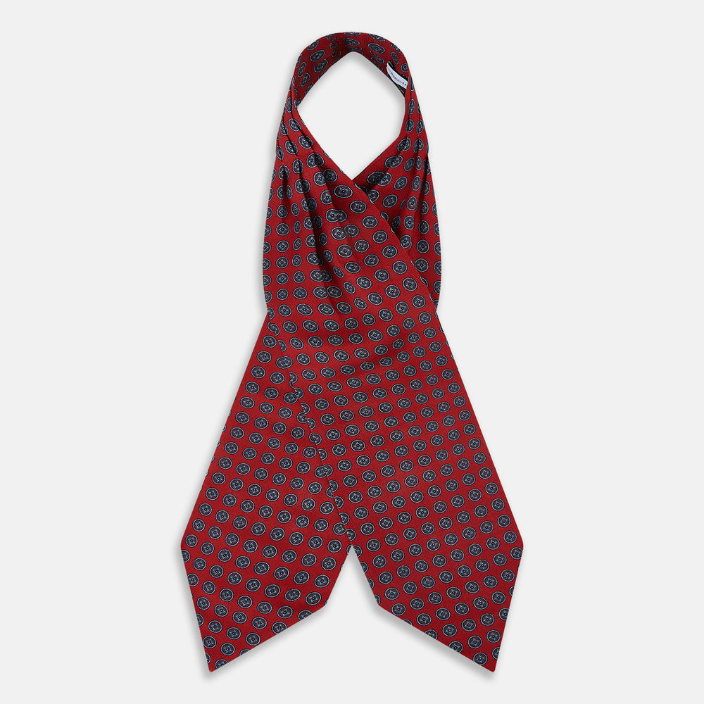 TIES ASCOTS FLORAL MEDALLION PRINTED SILK RED OS