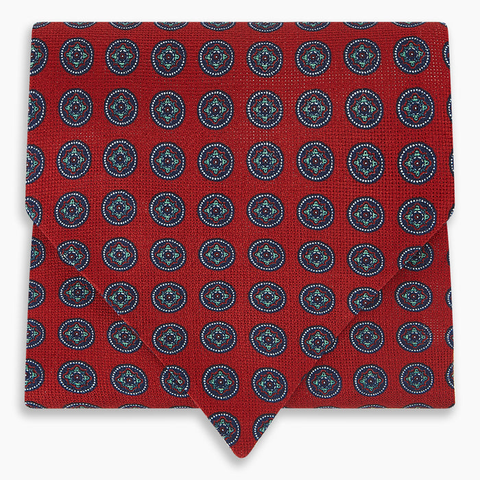 Red Rosette Medallion Printed Silk Cravat Image 4