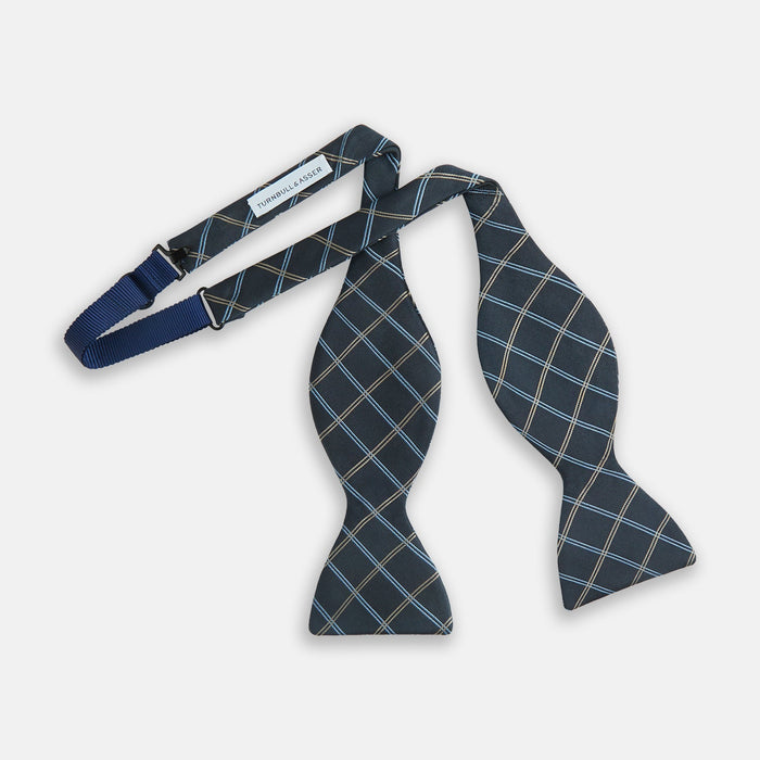 Navy Triple Check Silk Bow Tie Image 1