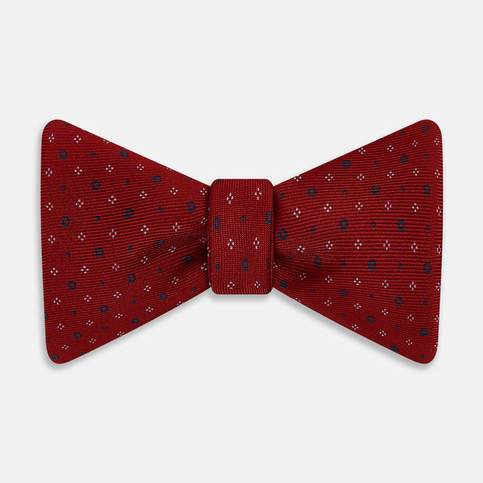 Red Geometric Pin-Dot Printed Silk Bow Tie