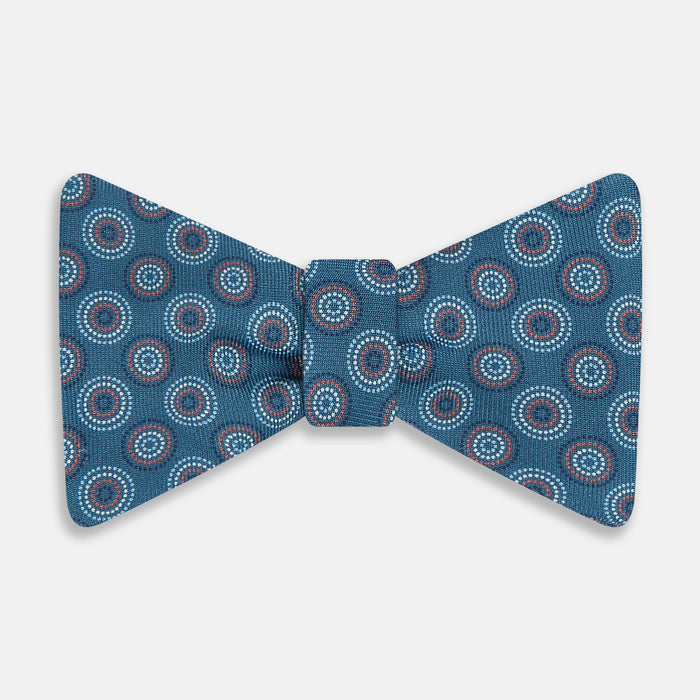 BLUE AND RED CIRCLE SILK BOW TIE