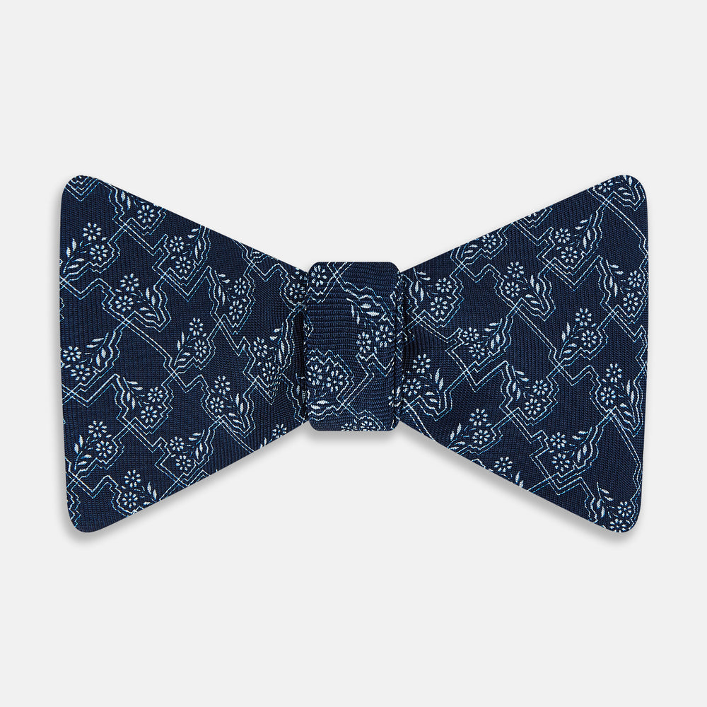 TIES BOWS FLORAL JIGSAW PRITNED SILK SUPER DRK NVY OS