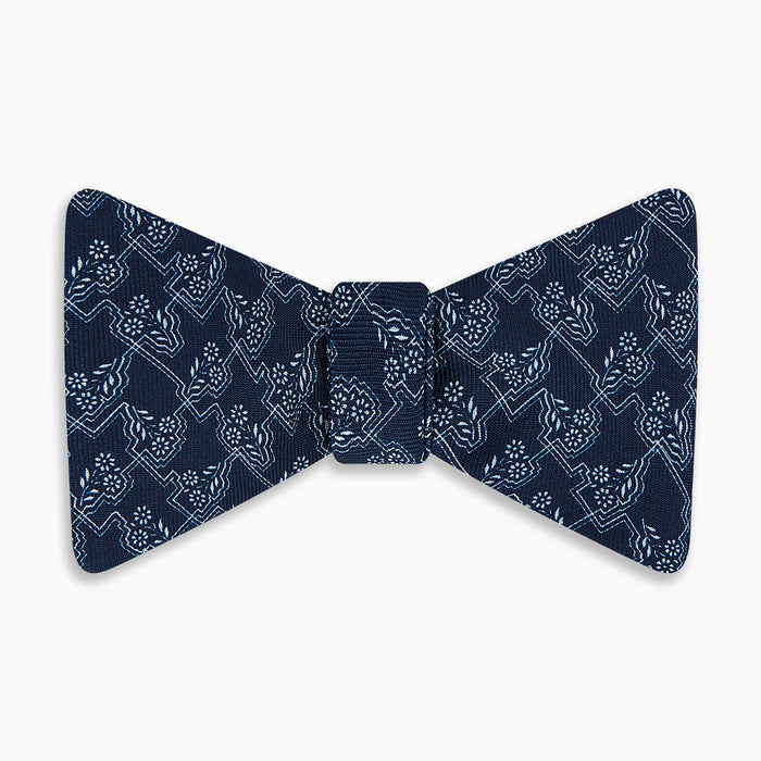 Dark Navy Floral Jigsaw Printed Silk Bow Tie Image 3