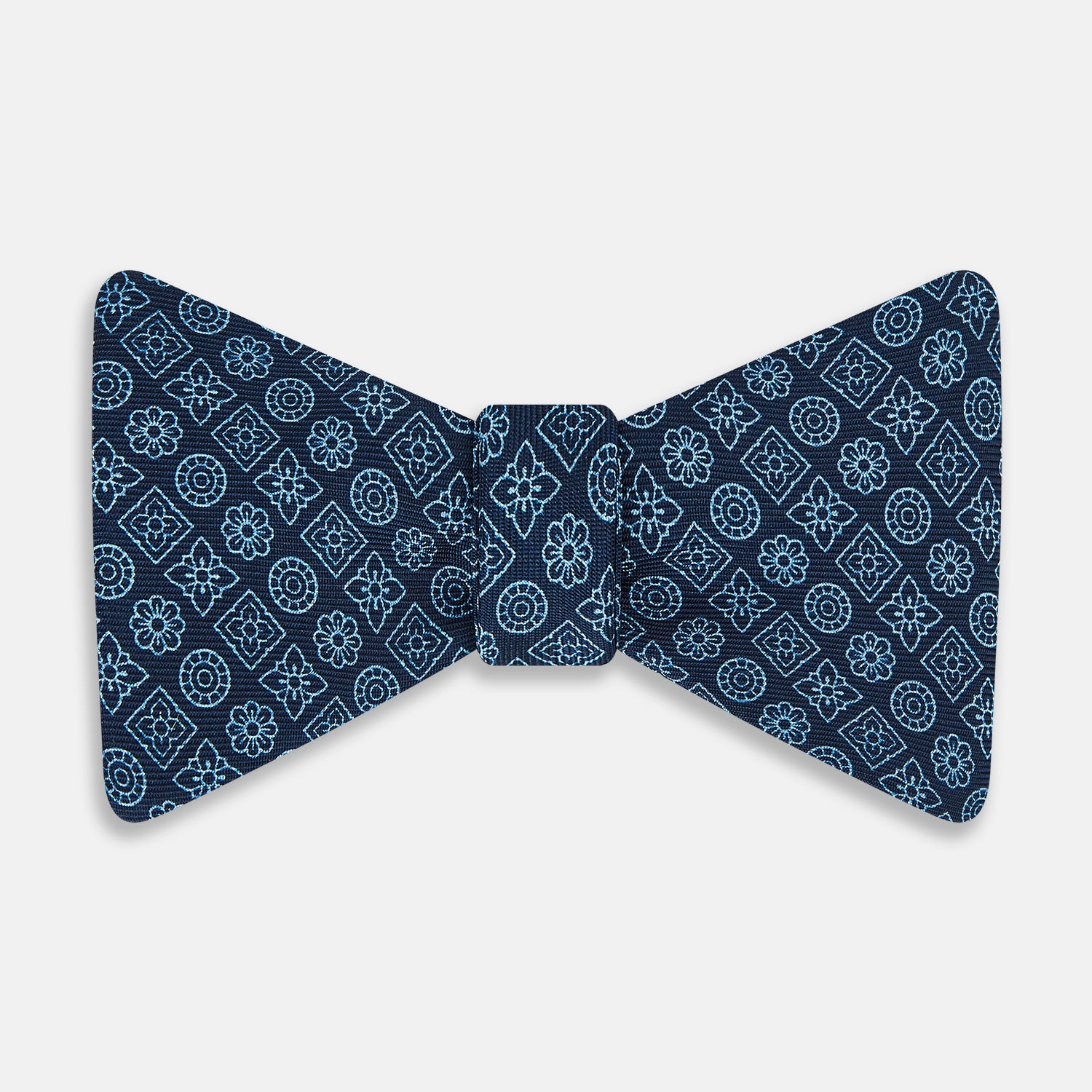 View 1 of product Dark Navy Floral Tile Pattern Printed Silk Bow Tie OS