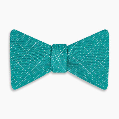 Turquoise Dotted Check Pattern Printed Silk Bow Tie Image 3