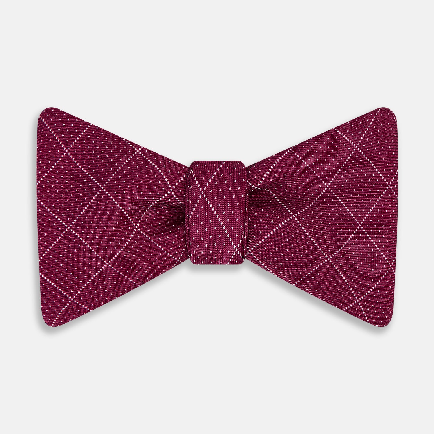 View 1 of product Burgundy Dotted Check Pattern Printed Silk Bow Tie OS