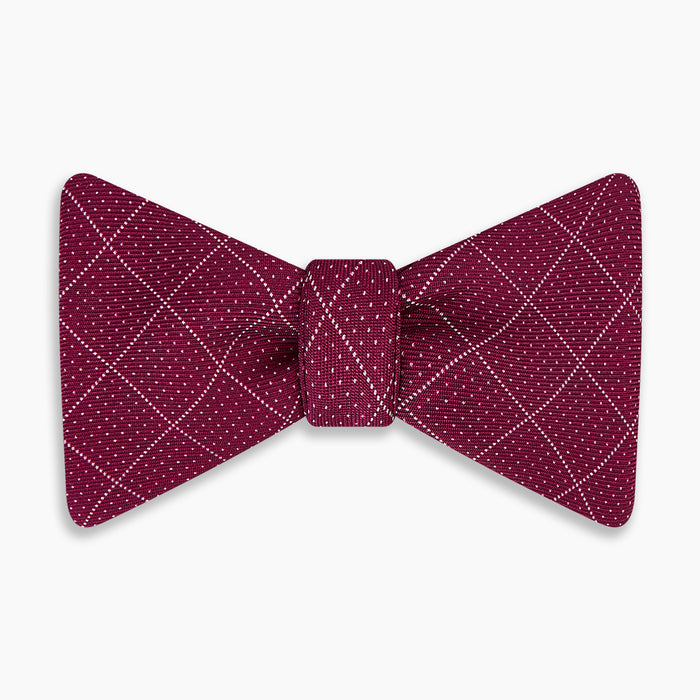 Burgundy Dotted Check Pattern Printed Silk Bow Tie Image 3