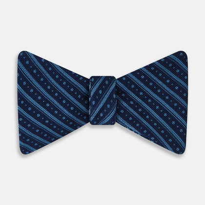 BLUE AND NAVY STRIPES AND DOTS SILK BOW TIE
