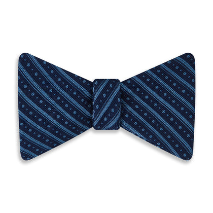 BLUE AND NAVY STRIPES AND DOTS SILK BOW TIE Image 3