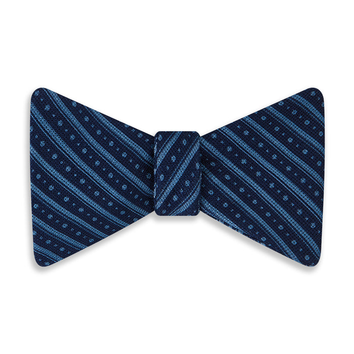 BLUE AND NAVY STRIPES AND DOTS SILK BOW TIE Image 3