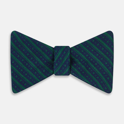 GREEN AND NAVY STRIPES AND DOTS SILK BOW TIE