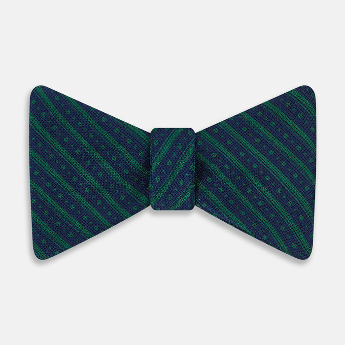 GREEN AND NAVY STRIPES AND DOTS SILK BOW TIE