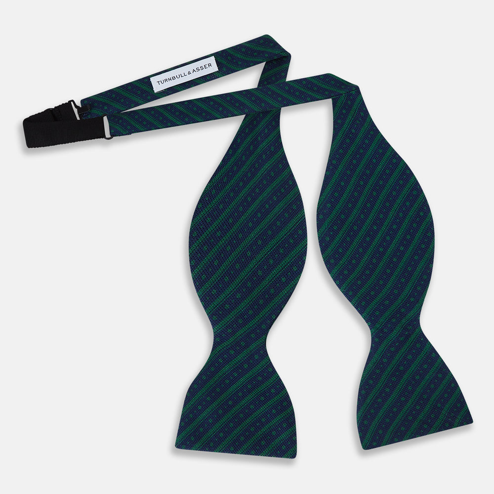 Forest Green Beaded Ticking Stripe Silk Bow Tie OS