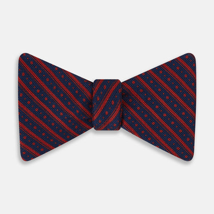 RED AND NAVY STRIPES AND DOTS SILK BOW TIE