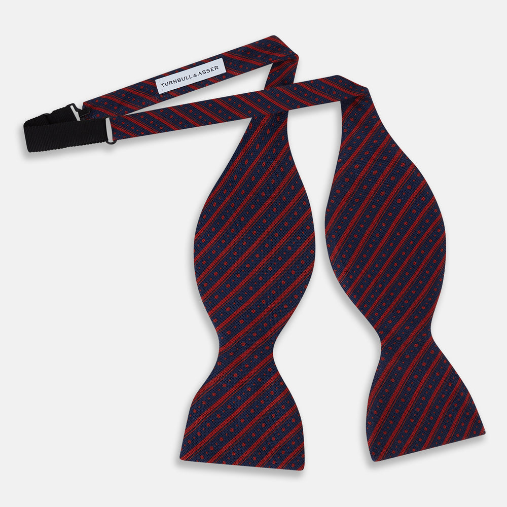 Red Beaded Ticking Stripe Printed Silk Bow Tie OS