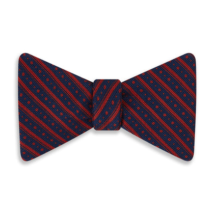 RED AND NAVY STRIPES AND DOTS SILK BOW TIE Image 3