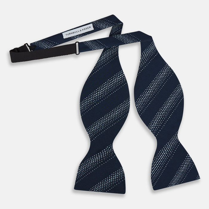 Navy Dotted Stripe Printed Silk Bow Tie Image 1