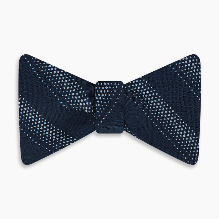Navy Dotted Stripe Printed Silk Bow Tie Image 3