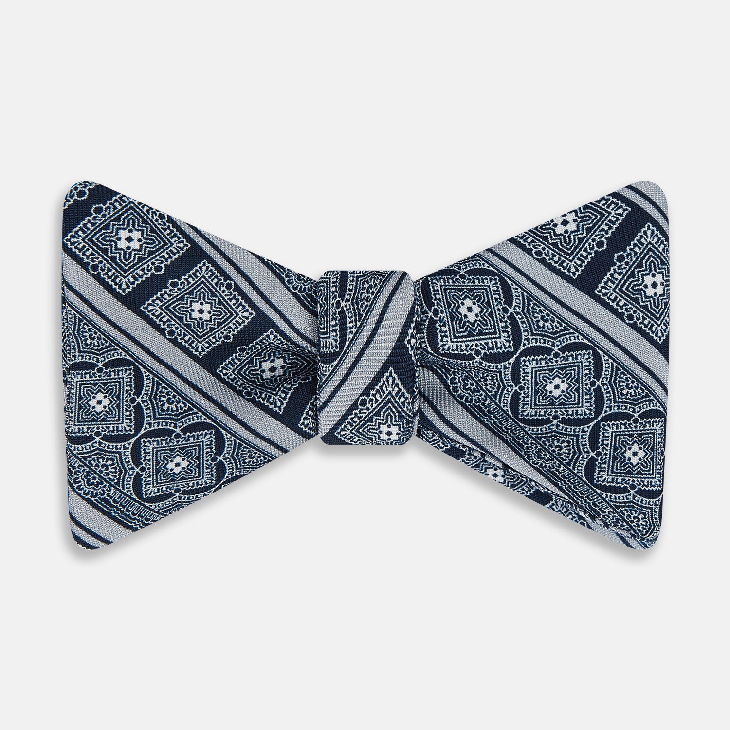View 1 of product TIES BOWS TILE PRINT AND STRIPE PRINTED SILK NAVY OS