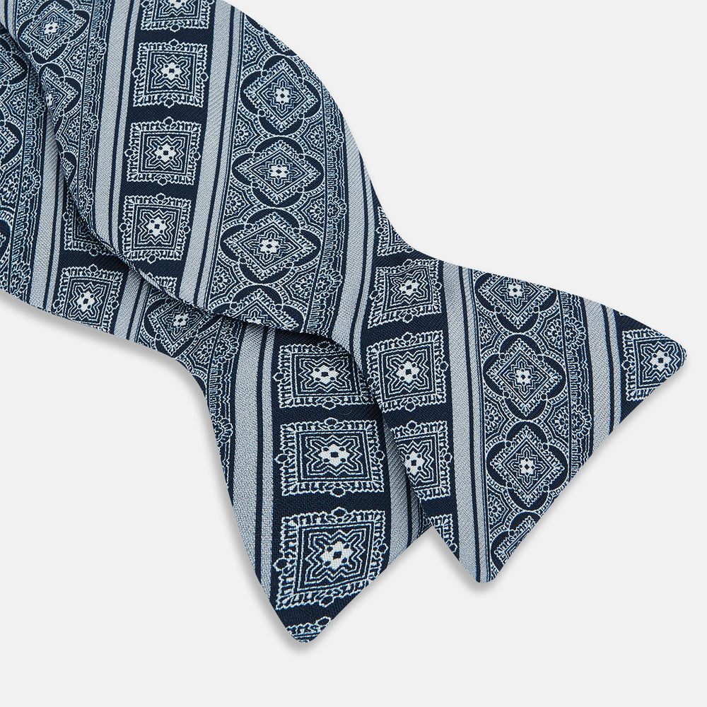 TIES BOWS TILE PRINT AND STRIPE PRINTED SILK NAVY OS