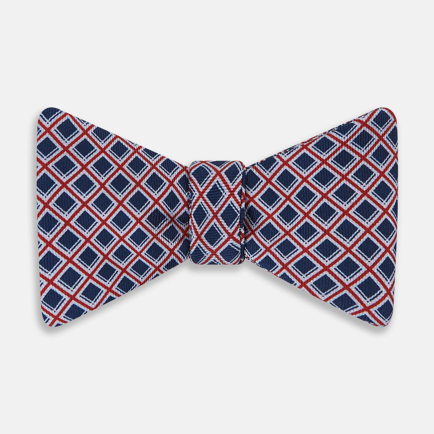 View 1 of product Dark Navy and Red Nested Square Printed Silk Bow Tie OS