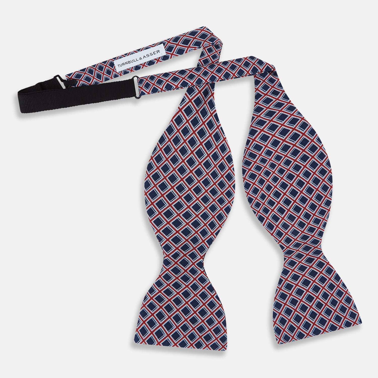 View 2 of product Dark Navy and Red Nested Square Printed Silk Bow Tie OS