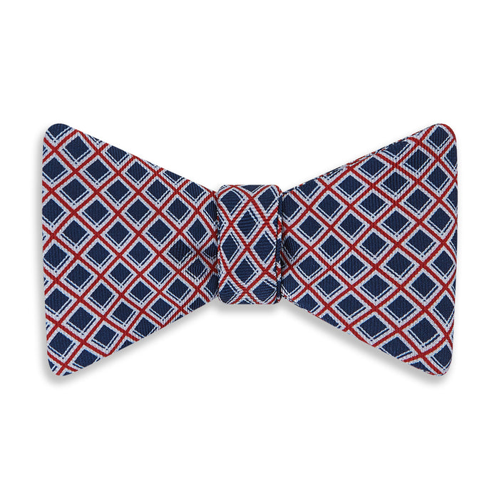 NAVY AND RED CHECKED SILK BOW TIE Image 3