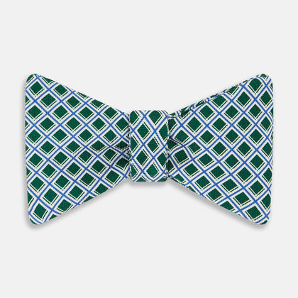 GREEN AND BLUE CHECKED SILK BOW TIE
