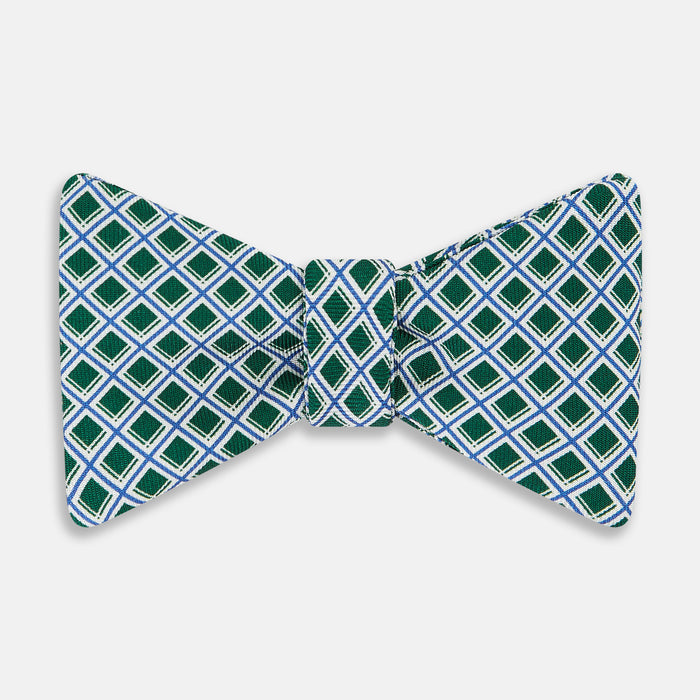 GREEN AND BLUE CHECKED SILK BOW TIE