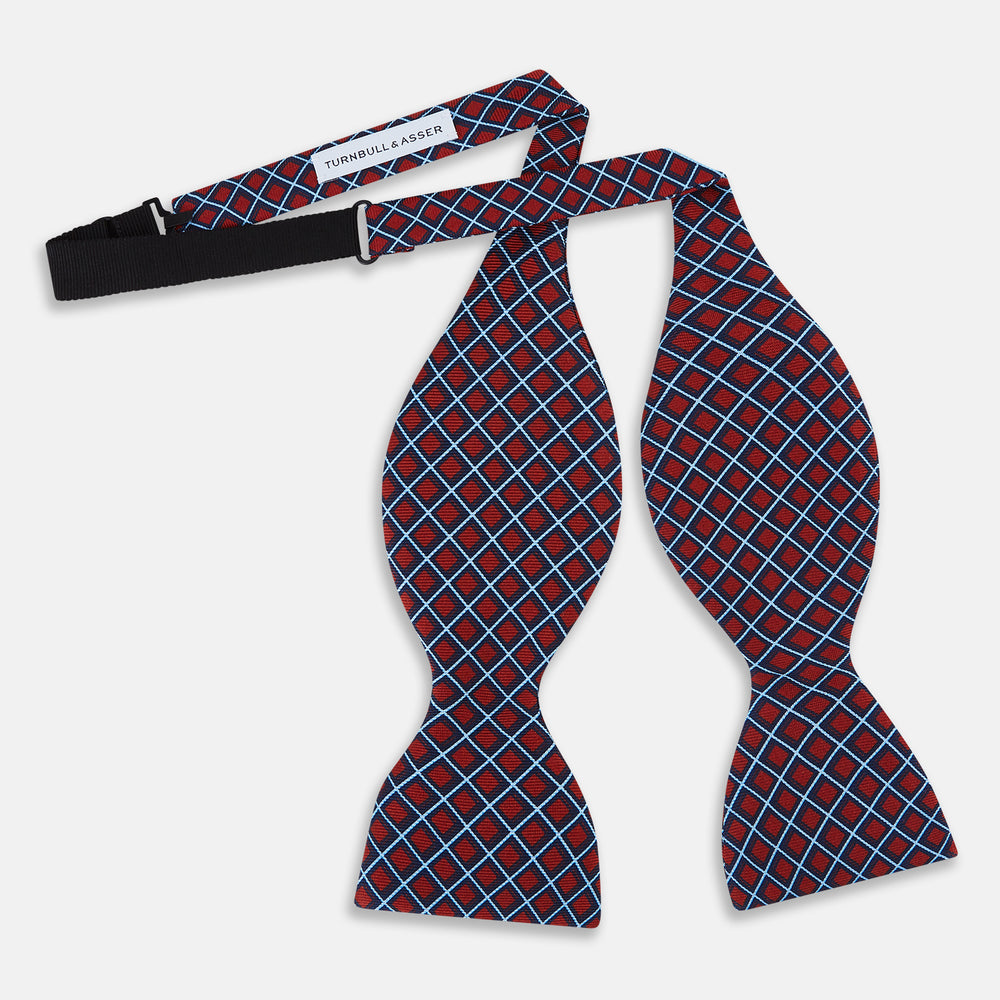 Red and Blue Nested Square Printed Silk Bow Tie OS