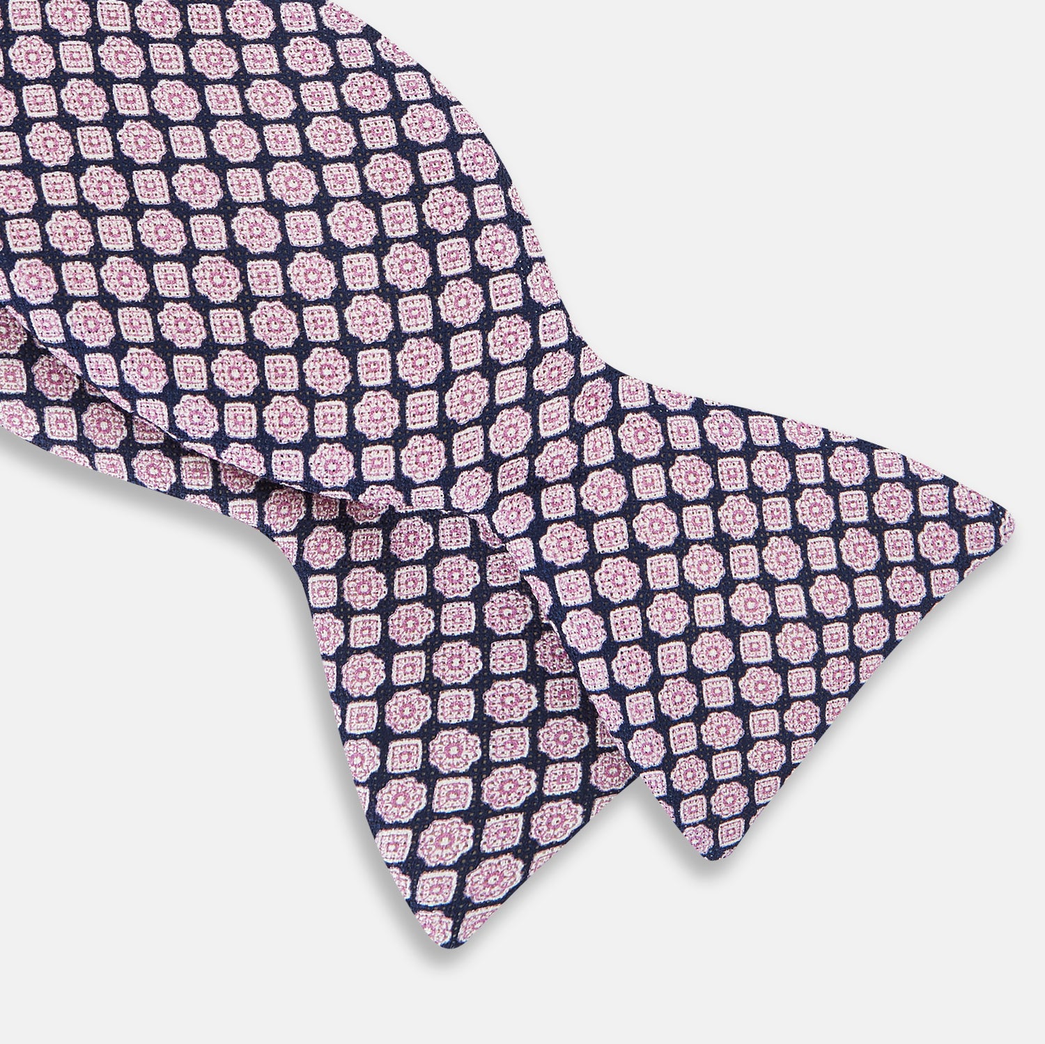 View 3 of product Pink and Navy Rosette Medallion Printed Silk Bow Tie OS