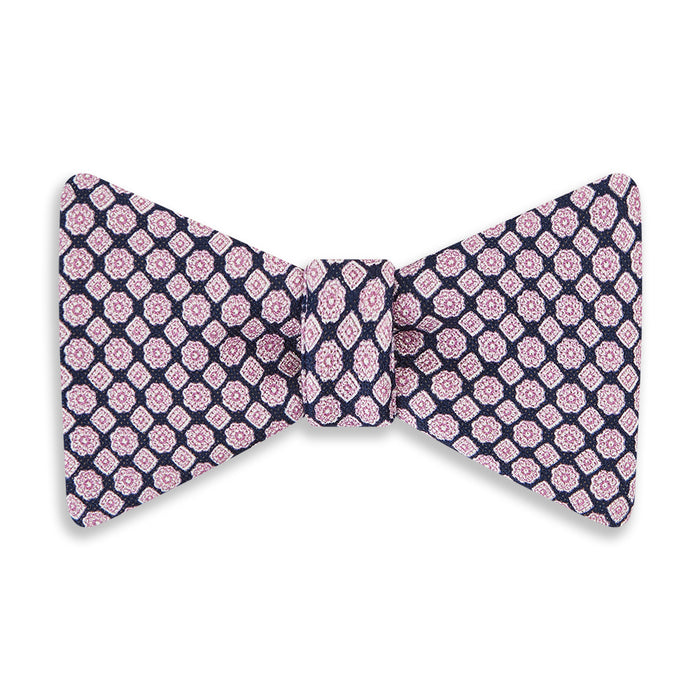 BLUE AND PINK ROSETTE SILK BOW TIE Image 3
