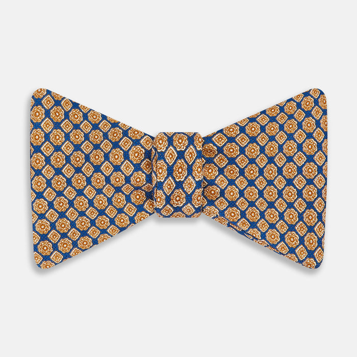 NAVY AND GOLD ROSETTE SILK BOW TIE