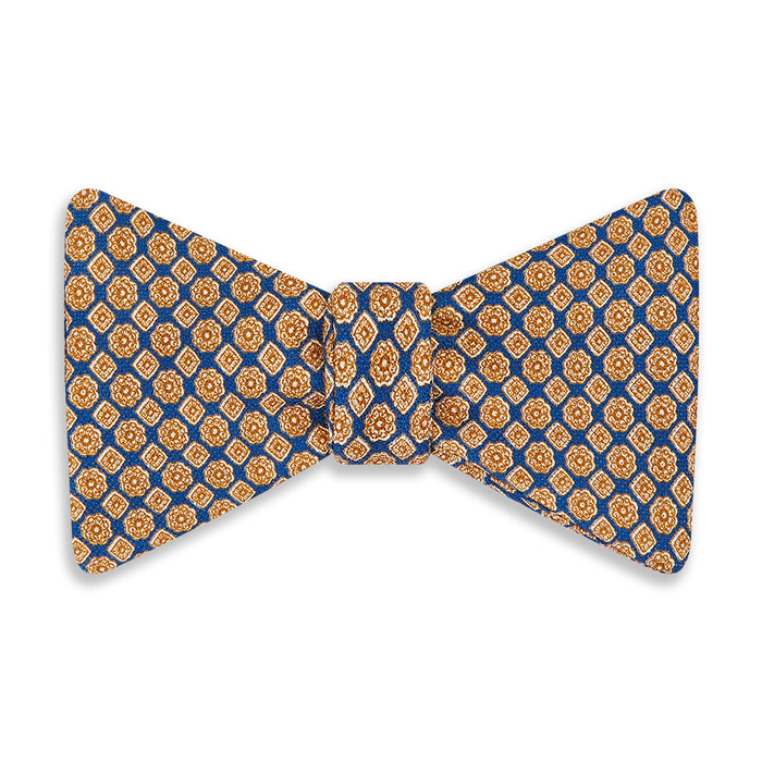 NAVY AND GOLD ROSETTE SILK BOW TIE Image 3