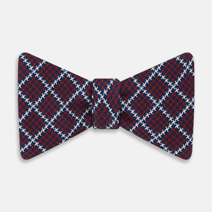 RED WHITE AND NAVY HARLEQUIN SILK BOW TIE