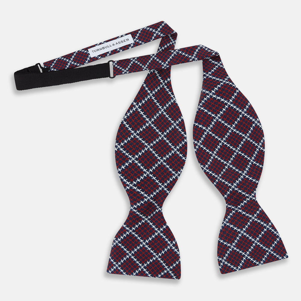 Red Houndstooth Check Printed Silk Bow Tie OS