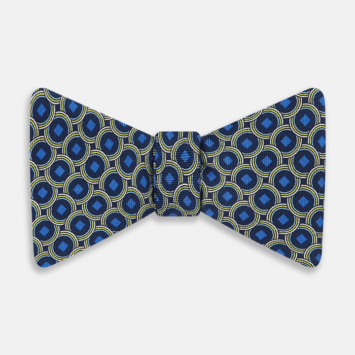 NAVY MEDALLION SILK BOW TIE