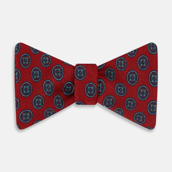 Red Rosette Medallion Printed Silk Bow Tie