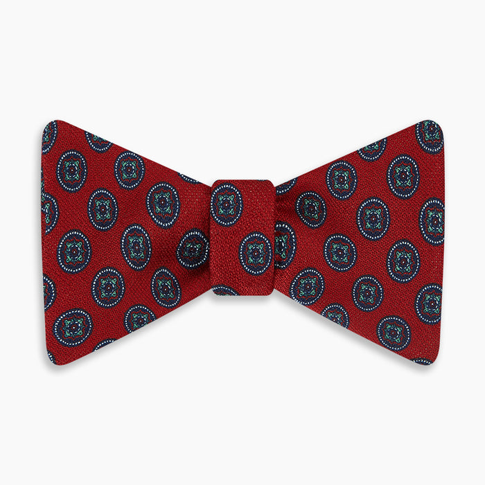 Red Rosette Medallion Printed Silk Bow Tie Image 3