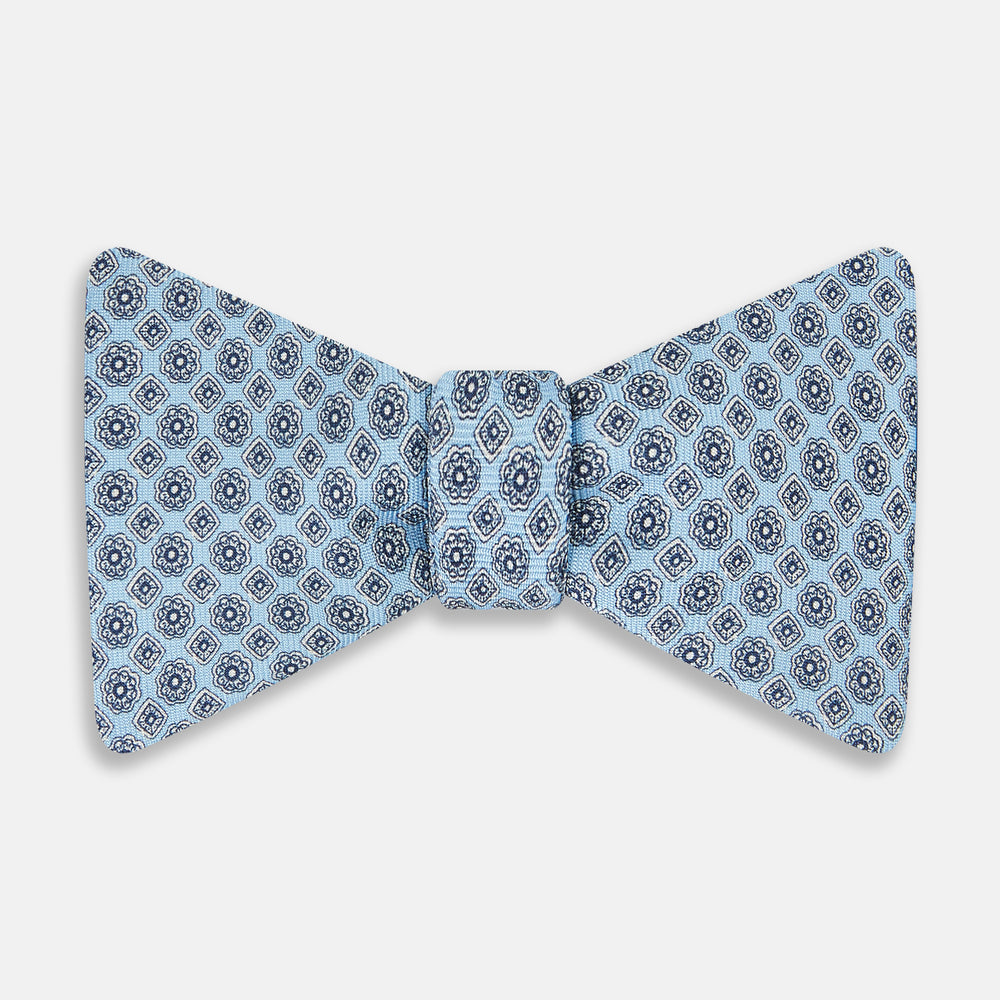 TIES BOWS MICRO GEOMETRIC FLORAL PRINTED SILK BLUE OS